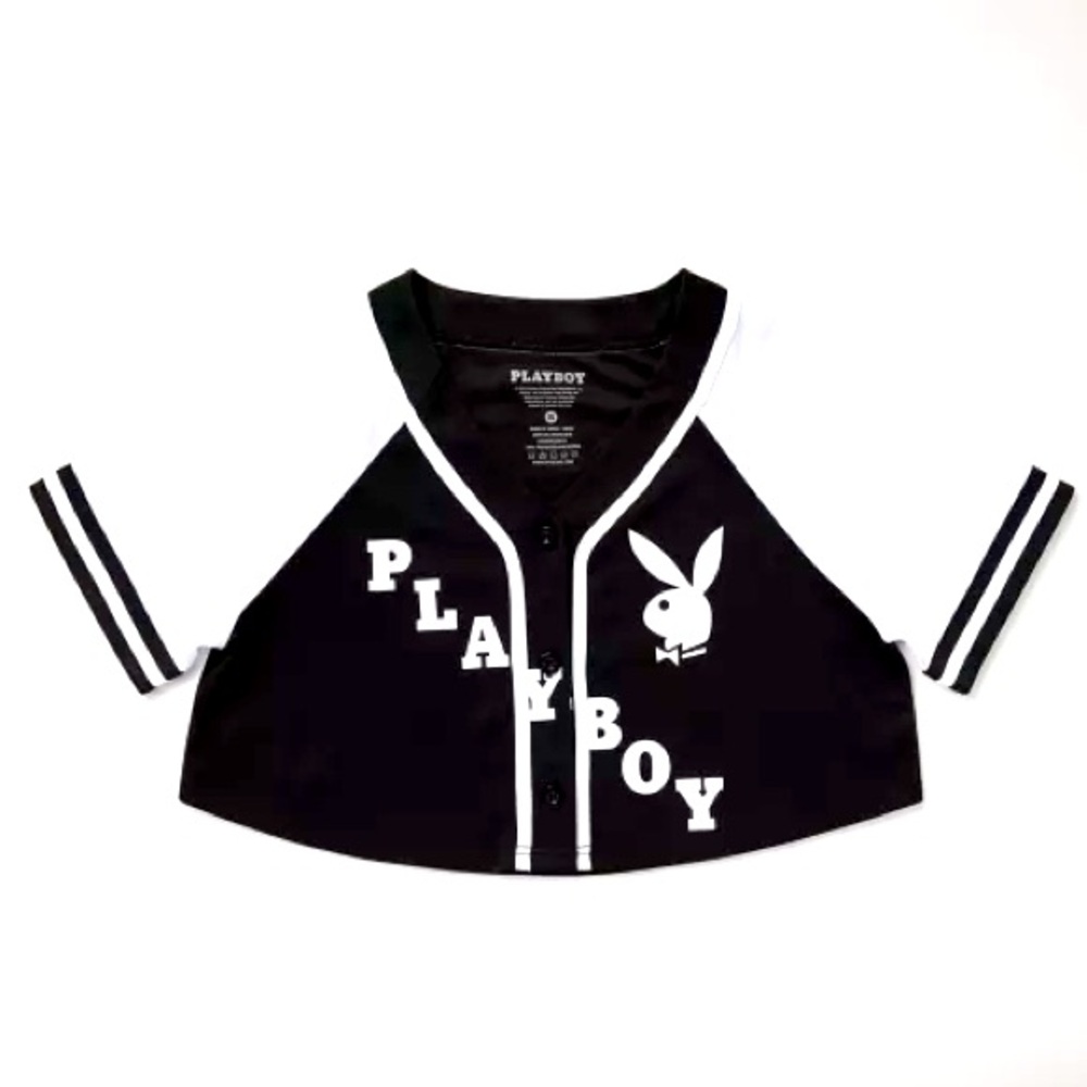 PLAYBOY Black and White Crop Top Jersey SIZE MEDIUM